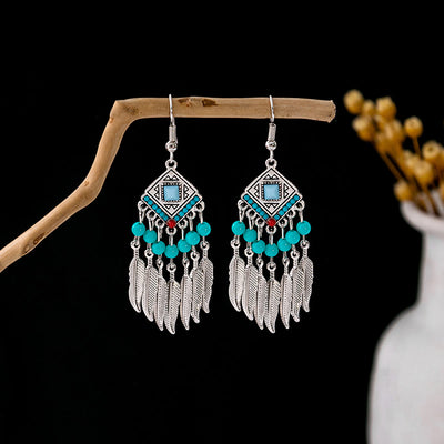 Olivenorma Retro Ethnic Style Bohemian Tassel Turquoise Earrings