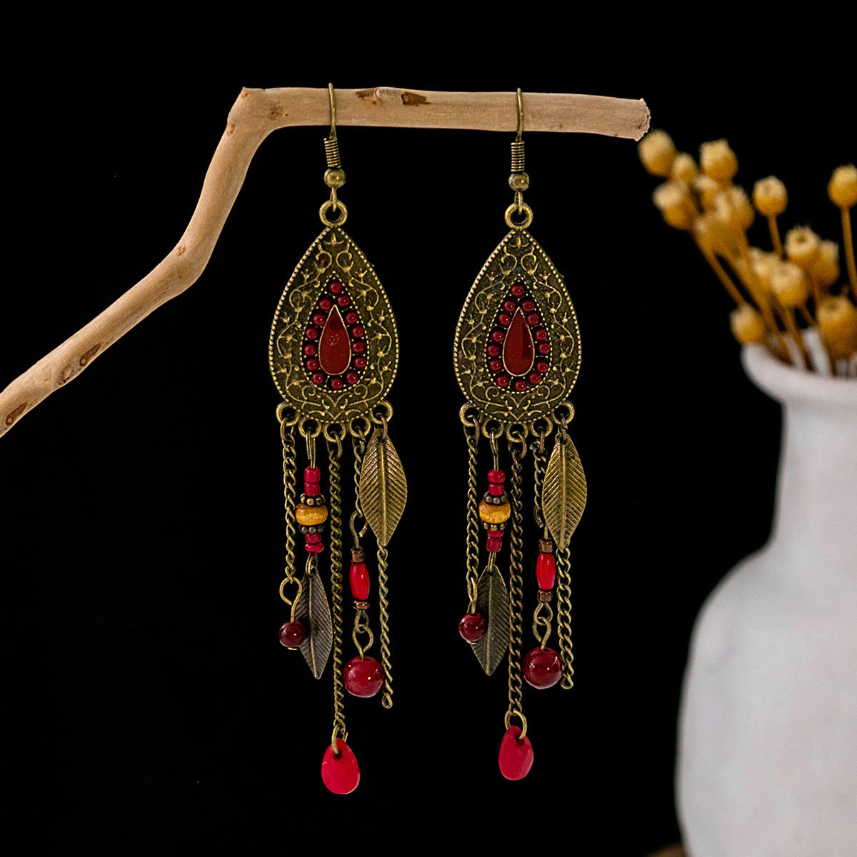 Olivenorma Retro Ethnic Style Bohemian Tassel Turquoise Earrings