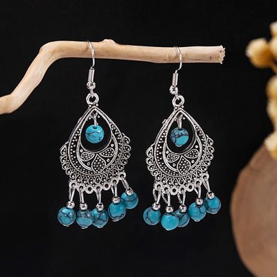 Olivenorma Retro Ethnic Style Bohemian Tassel Turquoise Earrings
