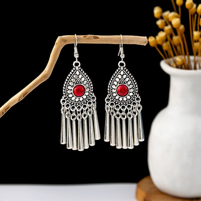 Olivenorma Retro Ethnic Style Bohemian Tassel Turquoise Earrings