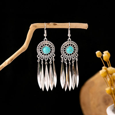 Olivenorma Retro Ethnic Style Bohemian Tassel Turquoise Earrings