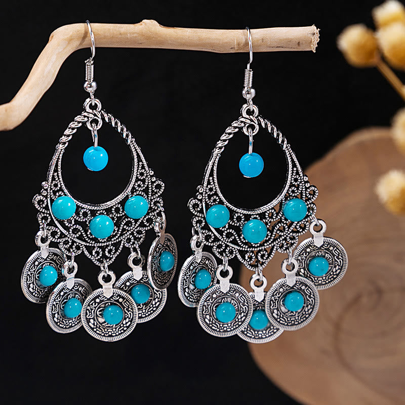 Olivenorma Retro Ethnic Style Bohemian Tassel Turquoise Earrings