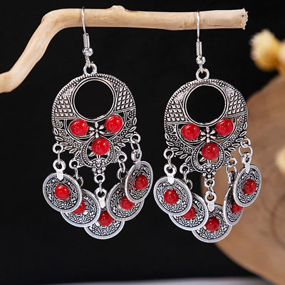 Olivenorma Retro Ethnic Style Bohemian Tassel Turquoise Earrings