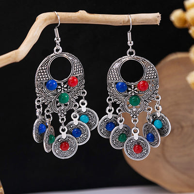 Olivenorma Retro Ethnic Style Bohemian Tassel Turquoise Earrings