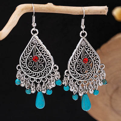 Olivenorma Retro Ethnic Style Bohemian Tassel Turquoise Earrings