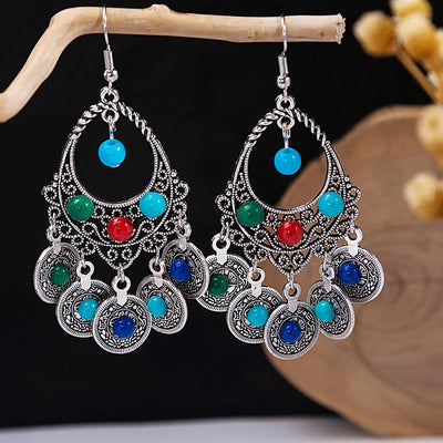 Olivenorma Retro Ethnic Style Bohemian Tassel Turquoise Earrings