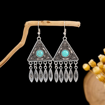 Olivenorma Retro Ethnic Style Bohemian Tassel Turquoise Earrings