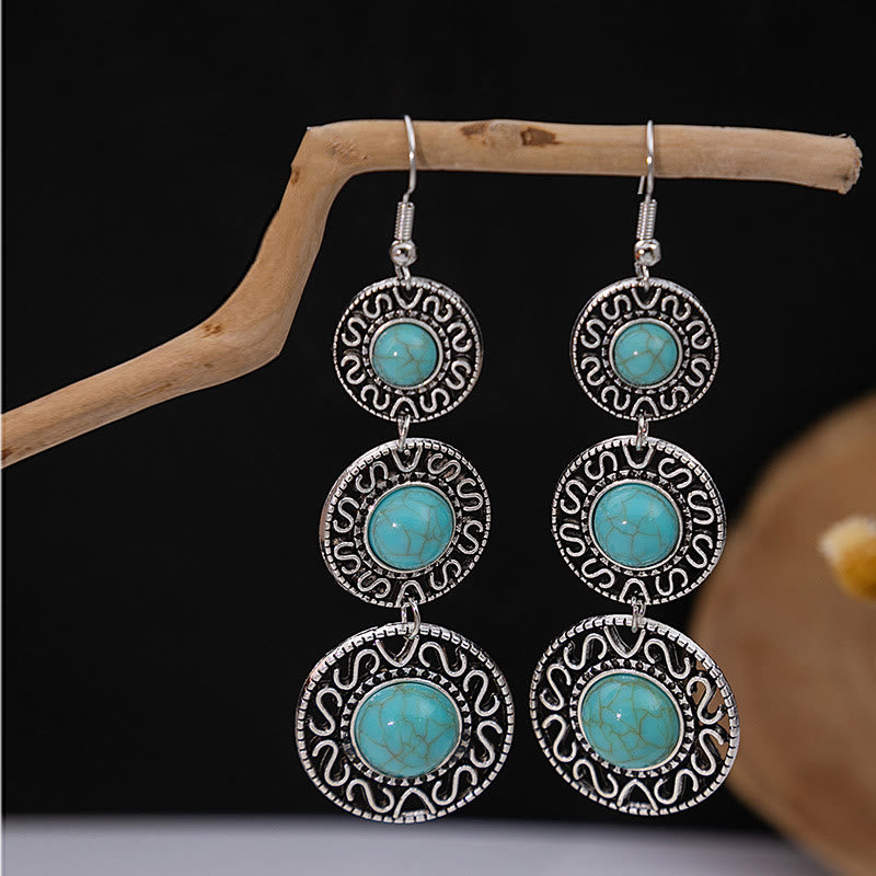 Olivenorma Retro Ethnic Style Bohemian Tassel Turquoise Earrings