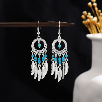 Olivenorma Retro Ethnic Style Bohemian Tassel Turquoise Earrings