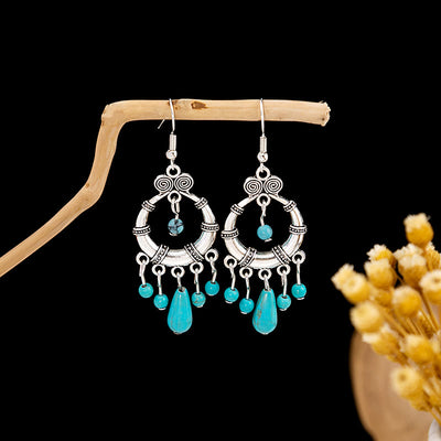 Olivenorma Retro Ethnic Style Bohemian Tassel Turquoise Earrings