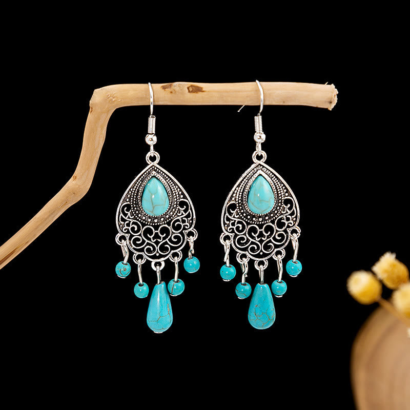 Olivenorma Retro Ethnic Style Bohemian Tassel Turquoise Earrings