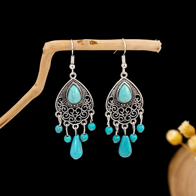 Olivenorma Retro Ethnic Style Bohemian Tassel Turquoise Earrings