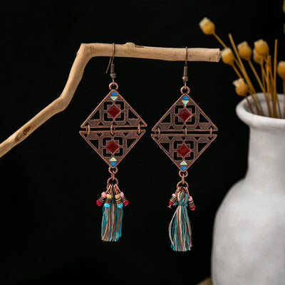 Olivenorma Retro Ethnic Style Bohemian Tassel Turquoise Earrings