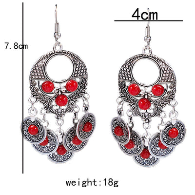 Olivenorma Retro Ethnic Style Bohemian Tassel Turquoise Earrings