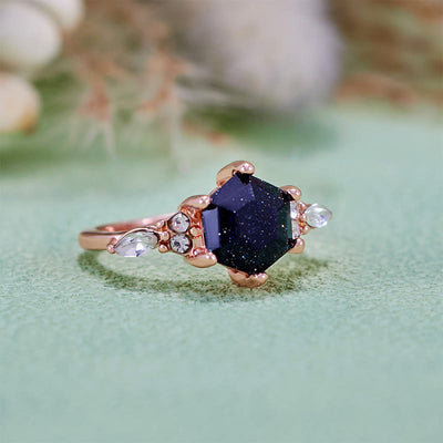 Olivenorma Hexagon Cut Blue Sandstone Moissanite Leaf Engagement Ring