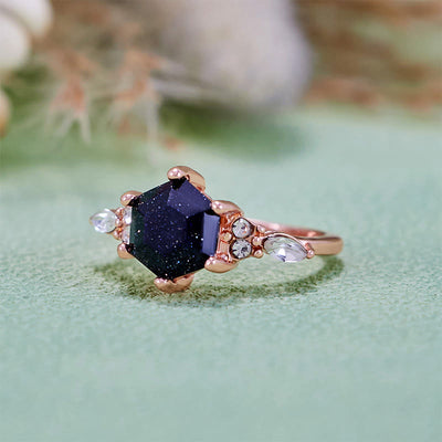 Olivenorma Hexagon Cut Blue Sandstone Moissanite Leaf Engagement Ring