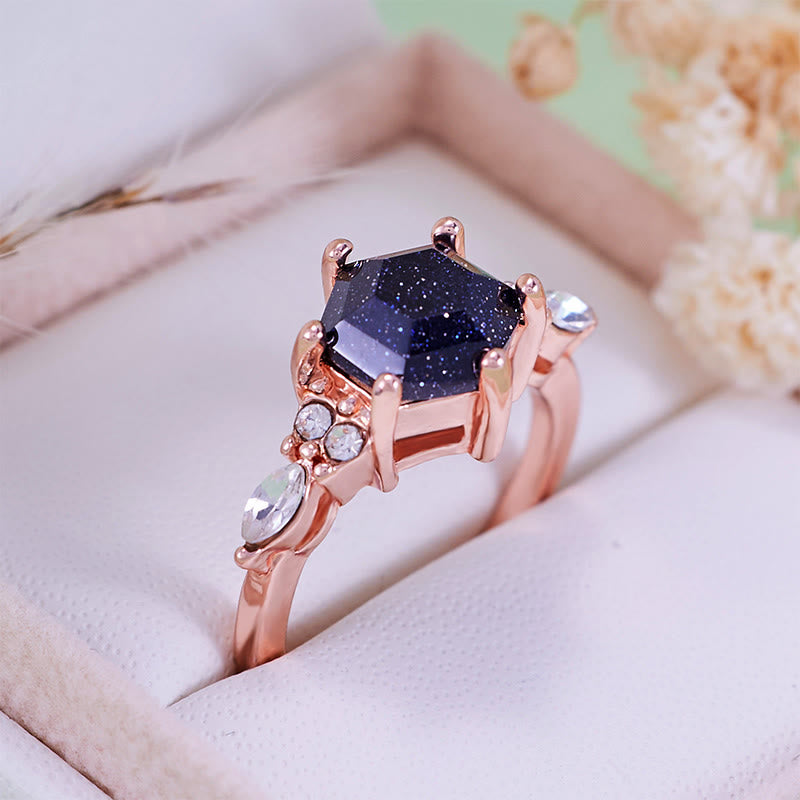 Olivenorma Hexagon Cut Blue Sandstone Moissanite Leaf Engagement Ring