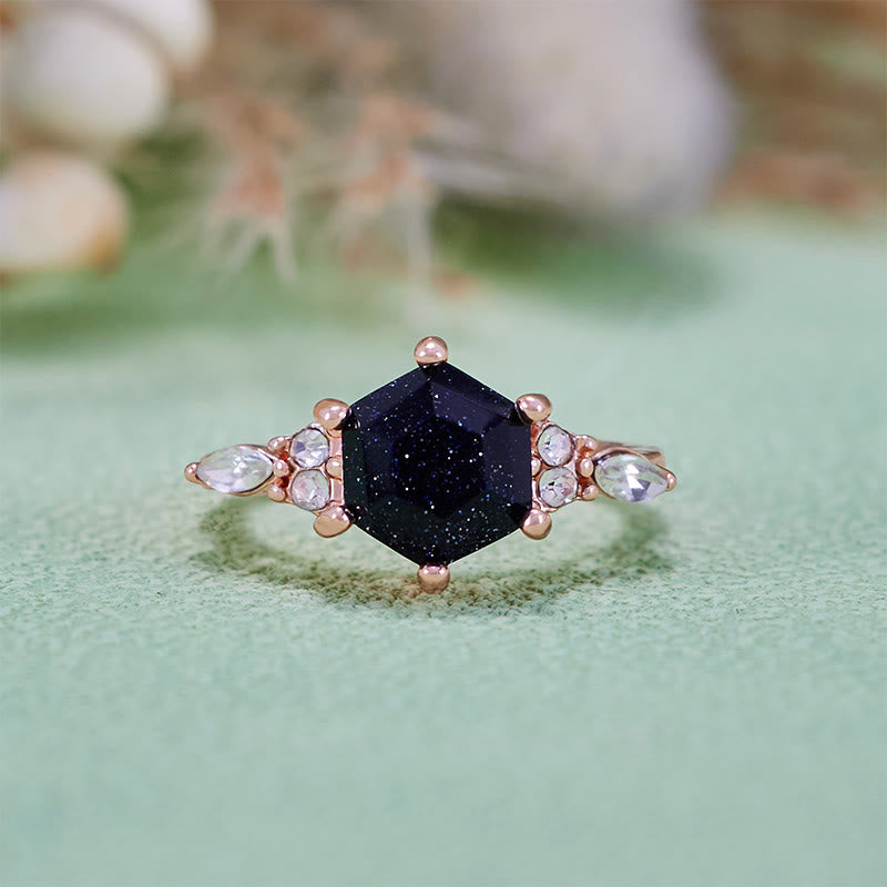 Olivenorma Hexagon Cut Blue Sandstone Moissanite Leaf Engagement Ring