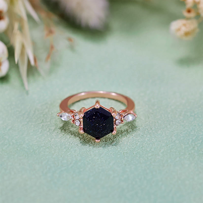 Olivenorma Hexagon Cut Blue Sandstone Moissanite Leaf Engagement Ring