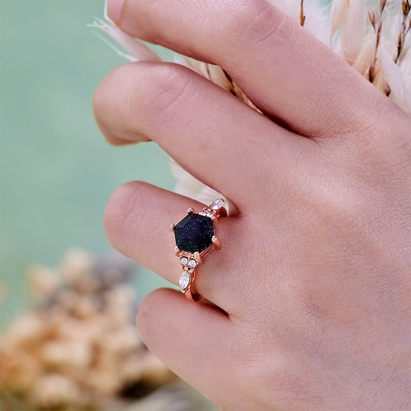 Olivenorma Hexagon Cut Blue Sandstone Moissanite Leaf Engagement Ring