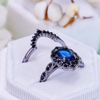Olivenorma Black Gold Oval Sapphire Floral Bridal Set