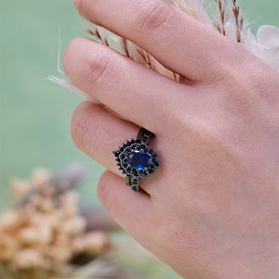 Olivenorma Black Gold Oval Sapphire Floral Bridal Set