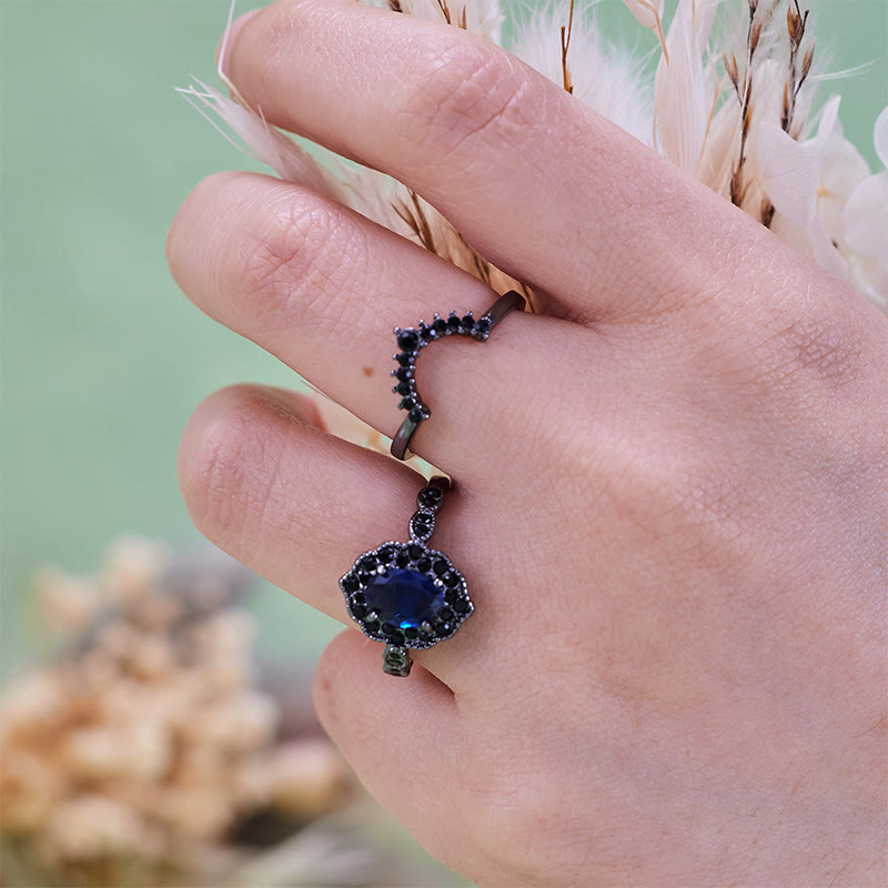 Olivenorma Black Gold Oval Sapphire Floral Bridal Set