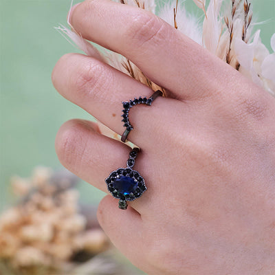 Olivenorma Black Gold Oval Sapphire Floral Bridal Set