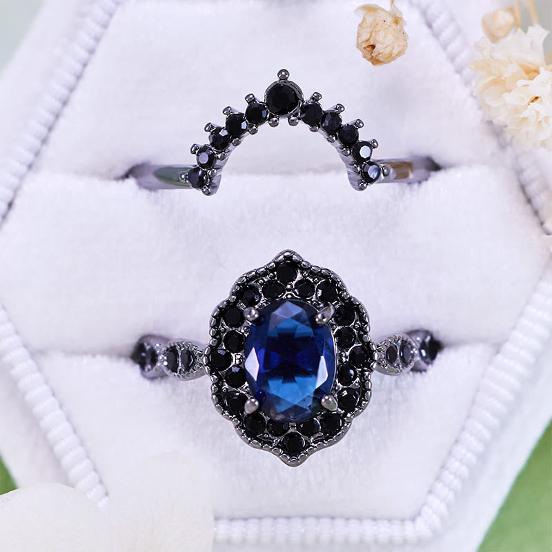 Olivenorma Black Gold Oval Sapphire Floral Bridal Set