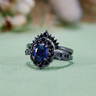 Olivenorma Black Gold Oval Sapphire Floral Bridal Set