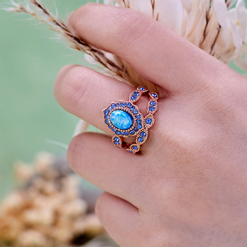 Olivenorma 2Pcs Blue Opal Sapphire Rose Gold Ring Set