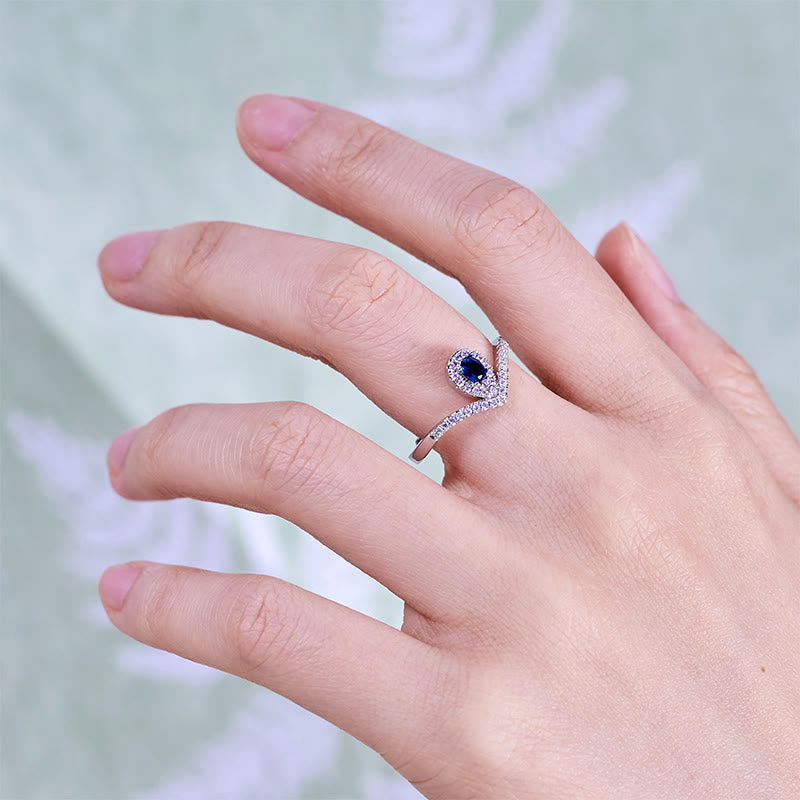 Olivenorma Teardrop Crown Blue Topaz Ring