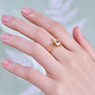 Olivenorma Teardrop Cut Artificial Moonstone Double Moon Ring