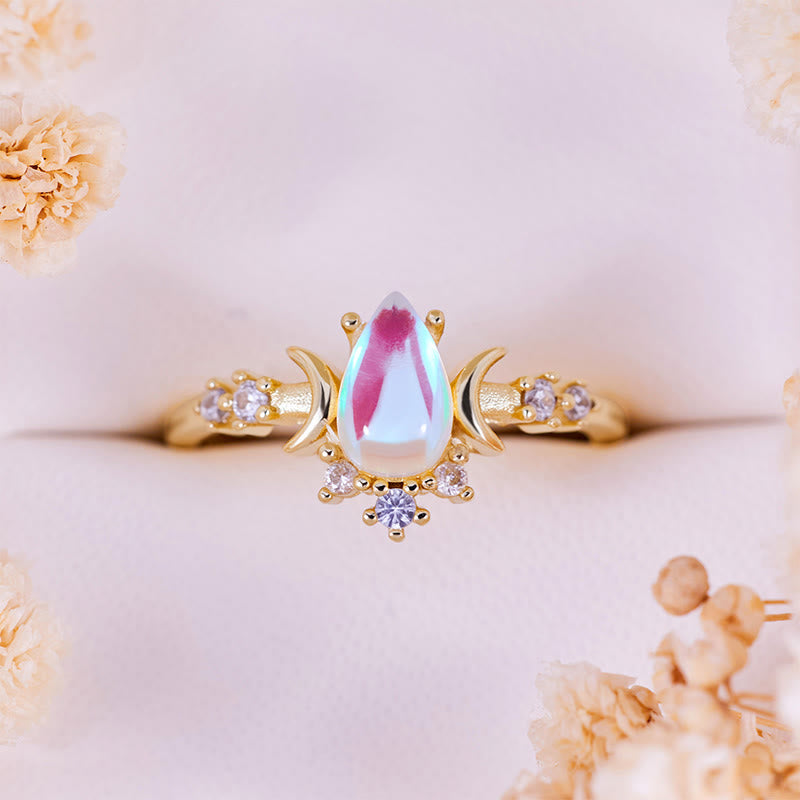 Olivenorma Teardrop Cut Artificial Moonstone Double Moon Ring