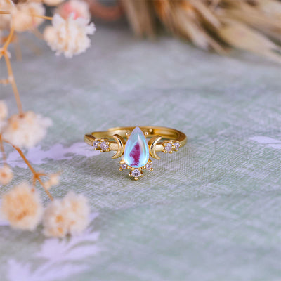 Olivenorma Teardrop Cut Artificial Moonstone Double Moon Ring