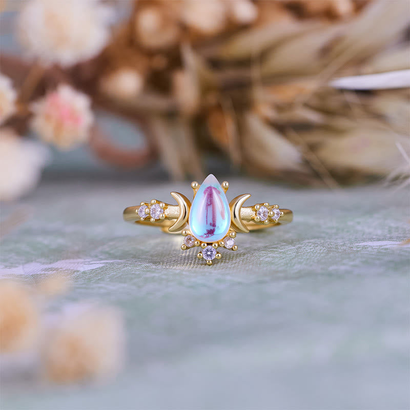 Olivenorma Teardrop Cut Artificial Moonstone Double Moon Ring