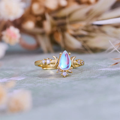 Olivenorma Teardrop Cut Artificial Moonstone Double Moon Ring