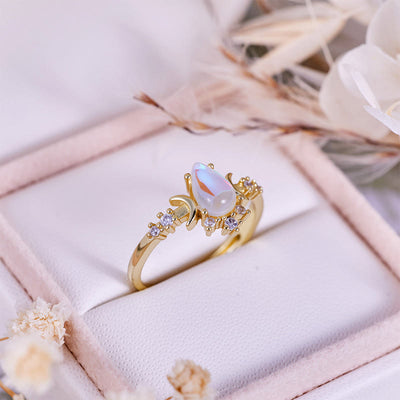 Olivenorma Teardrop Cut Artificial Moonstone Double Moon Ring