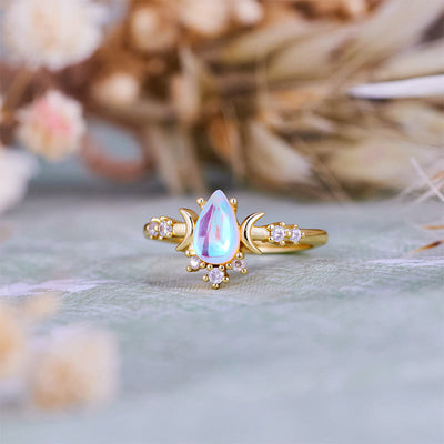 Olivenorma Teardrop Cut Artificial Moonstone Double Moon Ring