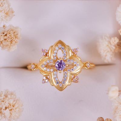 Olivenorma Amethyst Palace Retro Carved Design Ring