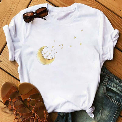 Olivenorma Cotton Moon Butterfly Printed T-Shirt