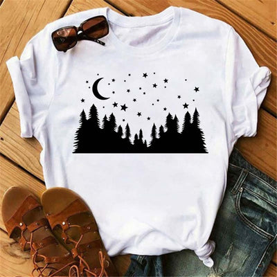 Olivenorma Cotton Moon Butterfly Printed T-Shirt