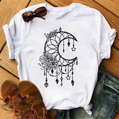 Olivenorma Cotton Moon Butterfly Printed T-Shirt
