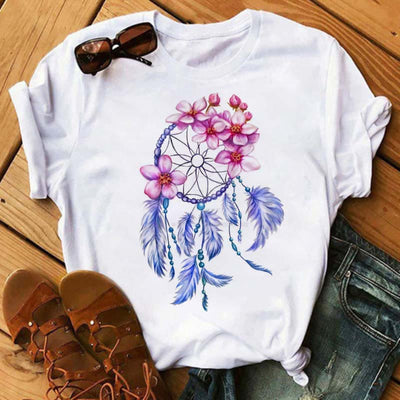 Olivenorma Cotton Dreamcatcher Tree Of Life Printed T-Shirt
