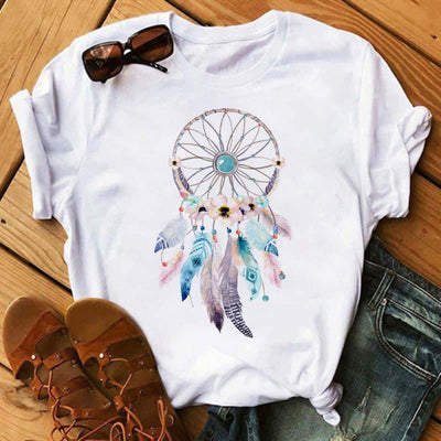 Olivenorma Cotton Dreamcatcher Tree Of Life Printed T-Shirt