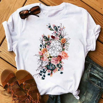 Olivenorma Cotton Dreamcatcher Tree Of Life Printed T-Shirt