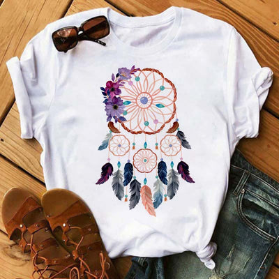 Olivenorma Cotton Dreamcatcher Tree Of Life Printed T-Shirt