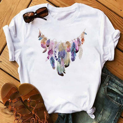 Olivenorma Cotton Dreamcatcher Tree Of Life Printed T-Shirt