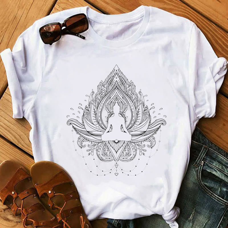 Olivenorma Buddha Chakra Meditation Zen Hobo Boho Printed T-Shirt