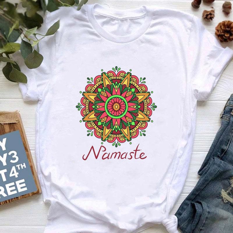Olivenorma Meditation Hamsa Buddha Lotus Printed T-Shirt